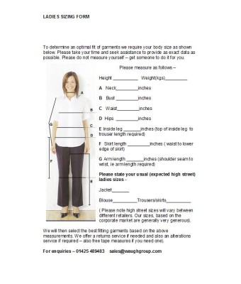 Ladies Sizing Form