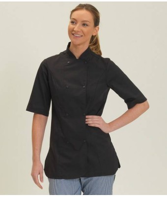 DE006 Dennys Ladies S/Sleeve Premium Chef's Jacket - BLACK - Coffee Shop & EGOP Back